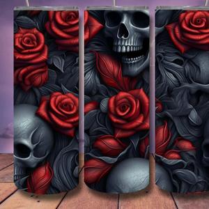 beautiful rose and black skull tumbler