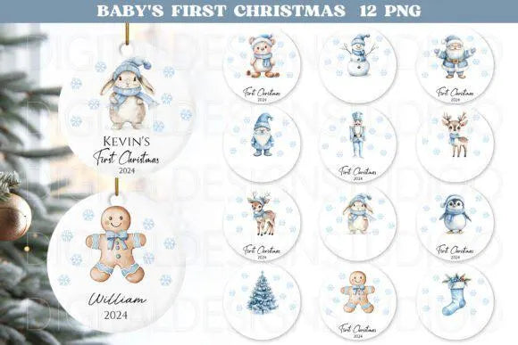 First Christmas Ornaments Sublimation Baby's First Christmas Ornament Png, Boy