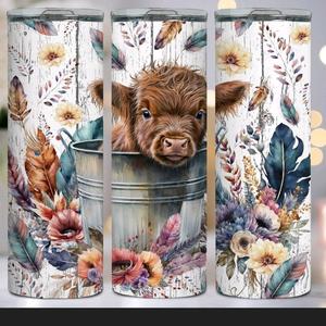 tumbler with cute higland cows