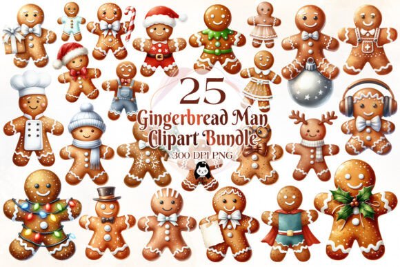 Christmas Gingerbread Man Clipart Bundle