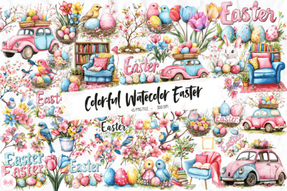 Colorful Watercolor Easter Clipart