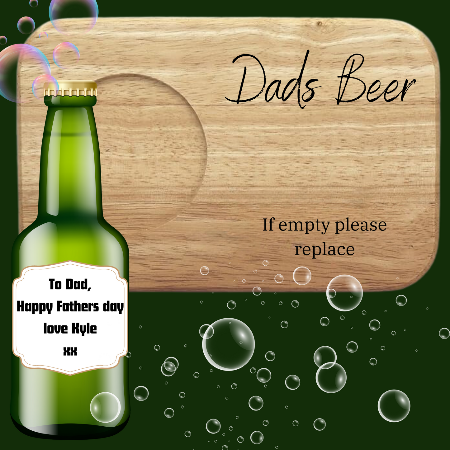 Dads beer holder and bottle sticker