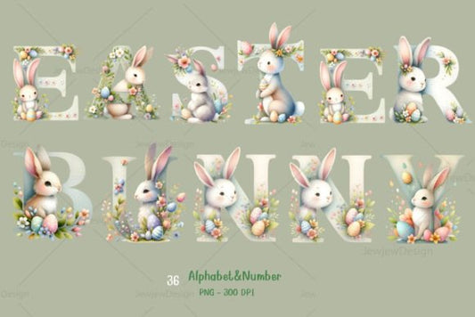 Easter Bunny Alphabet Clipart