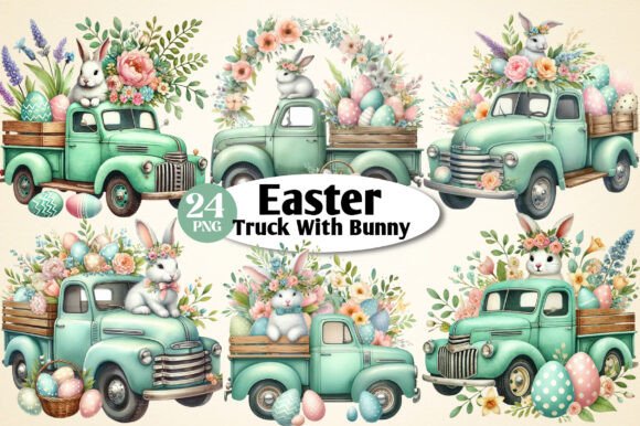 Easter Truck with Bunny Clipart Bundle