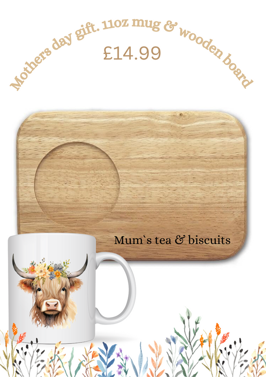 Wooden tea board and 11oz mug