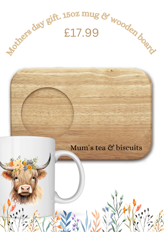 wooden tea board and 15oz mug