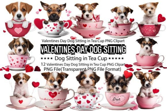 Valentines Day Dog Sitting in Tea Cup