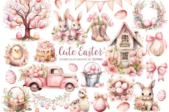 Watercolor Cute Easter Clipart