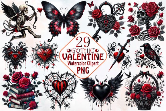 Watercolor Gothic Valentine's Day ClipAr