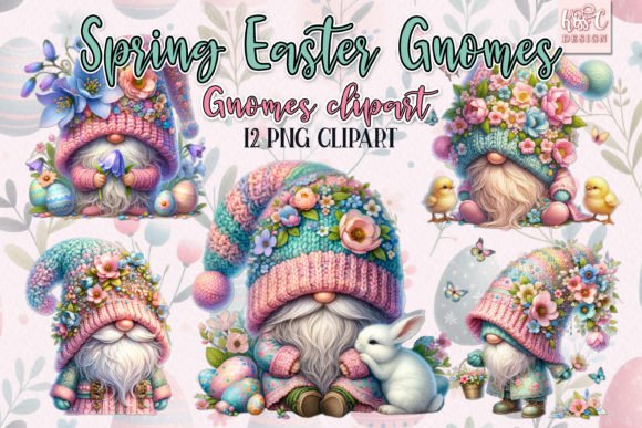 Watercolor Spring Easter Gnomes Cliparts