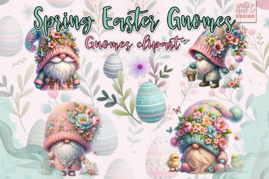 Watercolor Spring Easter Gnomes Cliparts