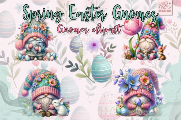 Watercolor Spring Easter Gnomes Cliparts