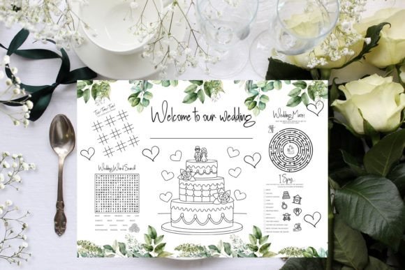 Wedding Kids Activities Placemat with stacking crayon
