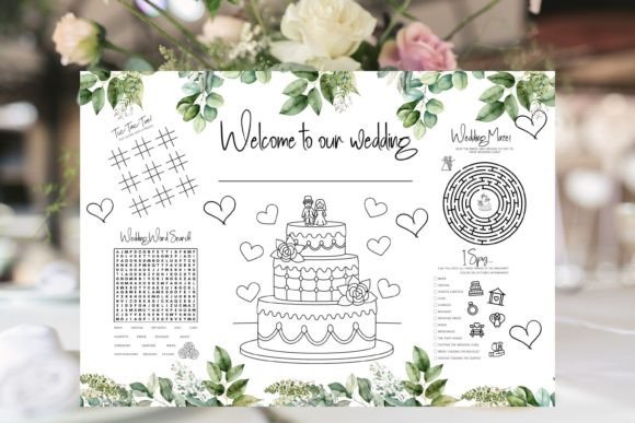 Wedding Kids Activities Placemat with stacking crayon