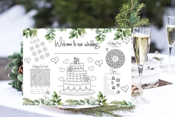 Wedding Kids Activities Placemat with stacking crayon