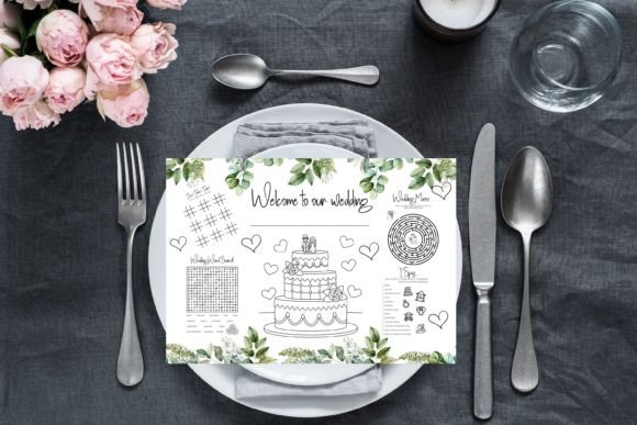 Wedding Kids Activities Placemat with stacking crayon