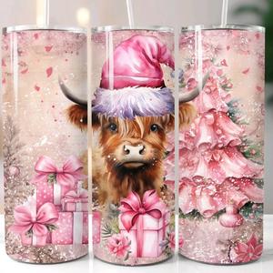 pink christmas highland cow