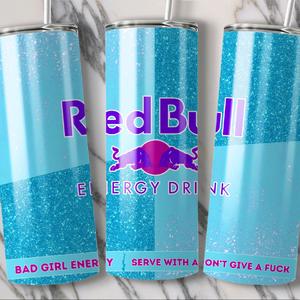 Blue glitter red bull tumbler