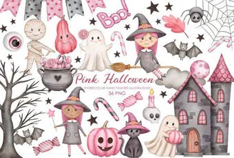 Pink Halloween Clipart. Cute Halloween.