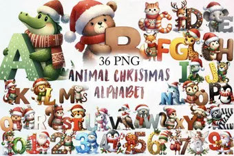 Animal Christmas Alphabet Sublimation