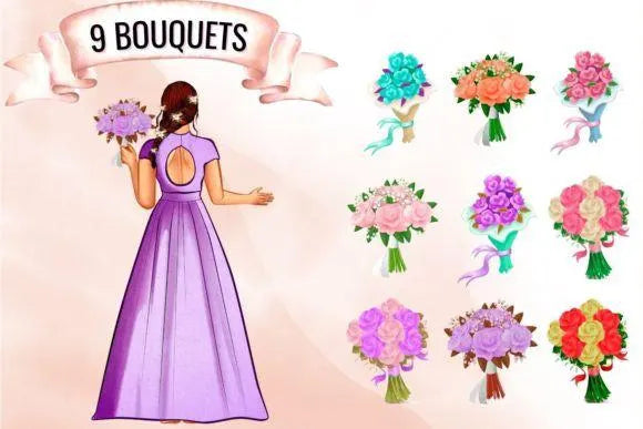 Wedding Bride & Bridesmaid Sublimation Bride and Bridesmaid Creator Clipart