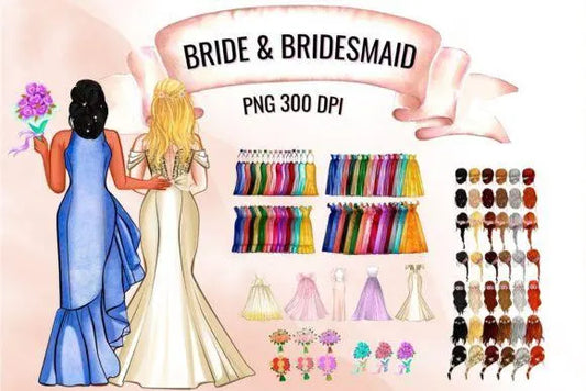 Wedding Bride & Bridesmaid Sublimation Bride and Bridesmaid Creator Clipart