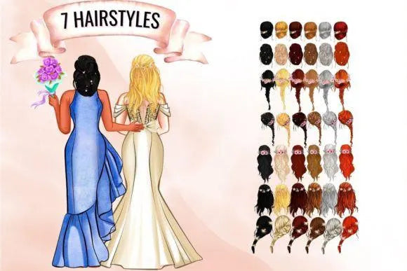 Wedding Bride & Bridesmaid Sublimation Bride and Bridesmaid Creator Clipart