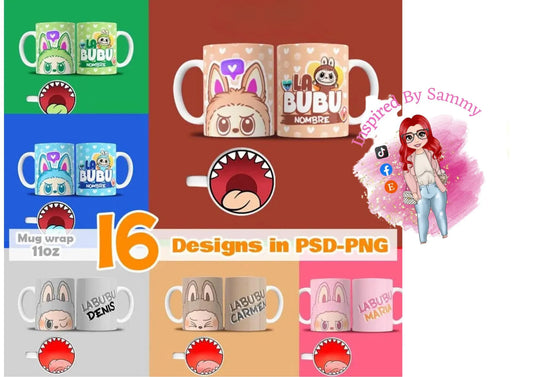 16 designs digital cartoon, 16 designs in PSD- PNG, sublimation wrap mugs,digital designs,classic cartoons,11oz, style templates,vintage
