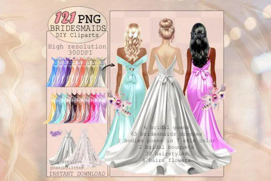 Wedding Clipart PNG Bride and Bridesmaid Home Graphics Unique Print Mock-ups Wedding Clipart PNG Bride and Bridesmaid