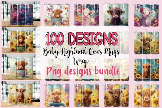 100 Baby Highland Cow Mug Wrap 20oz tumbler digital download